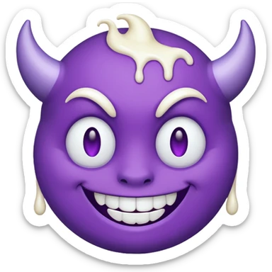 Purple smiling Devilish emoji with white cream sprayed across it’s face sticker