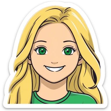 Long Blond girl smiling with green eyes sticker