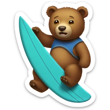 Stuffed bear with surf board sticker