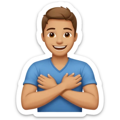 Person with there arms crossed and there hands around their neck laughing sticker