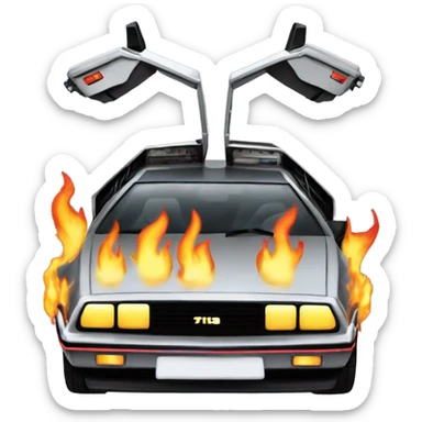 Delorean with flames from tires sticker