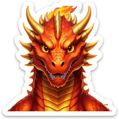 cinematic-noble-fierce-fire-dragon-portrait-emoji,-poised-and-imposing,-with-a-muscular,-scaled-body-ablaze-in-fiery-hues-of-crimson,-molten-orange,-and-molten-gold,-and-intense,-burning-eyes-that-mirror-the-heart-of-a-volcano;-rendered in detail sticker