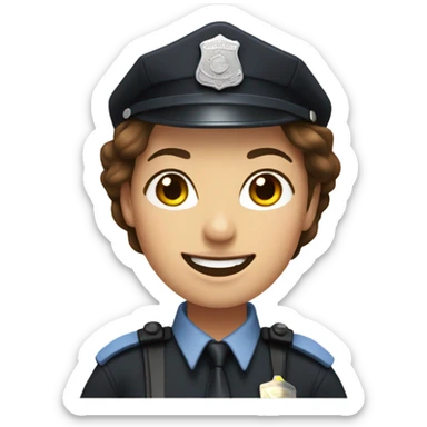 Policewoman with brown hair smiling sticker
