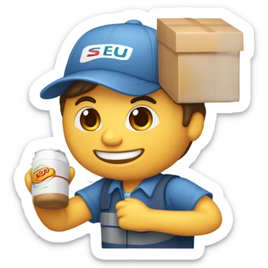 a delivery person with an order with the following text "seu pedido saiu para entrega"  sticker