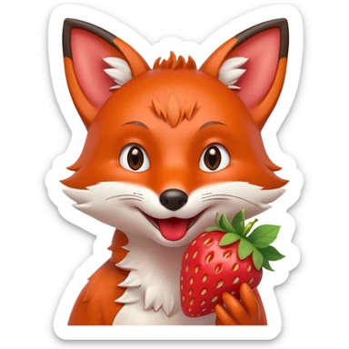 cute fox eating a strawberry portrait, head and shoulders only, holding a fresh strawberry near mouth, happy expression, juicy red berry details, 3D cartoon, mobile game icon style, clean background, no text, no watermark
 sticker