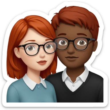 Redhead women in glasses kissing a dark haired man in glasses sticker