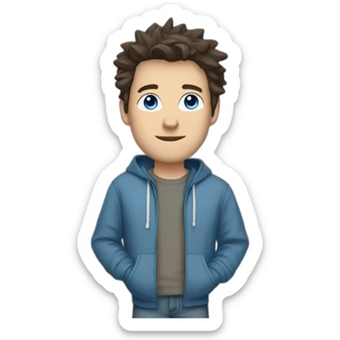 white male adult, Dark Brown Spikey Hair, Blue Eyes, Grey Hoodie, Blue Jeans, Converse shoes sticker
