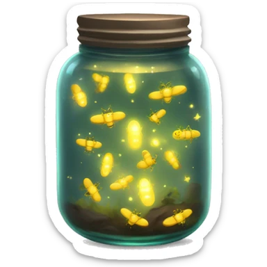 Realistic glowing jar filled with fireflies sticker