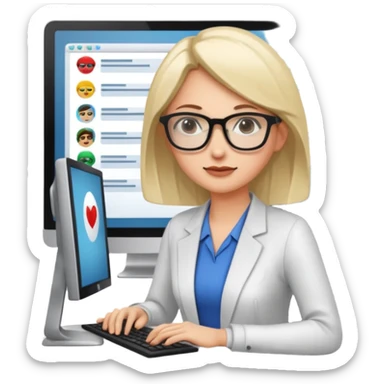 a woman developer in a meeting with others developers, in the background a mainframe computer sticker