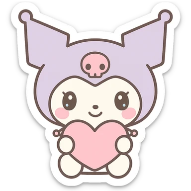 Kuromi character holding a heart, kawaii style, no background sticker