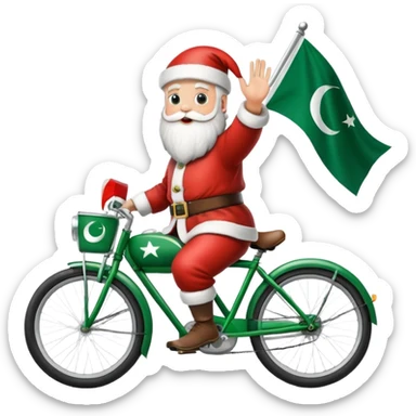 Santa riding on a bike waving a pakistan flag sticker