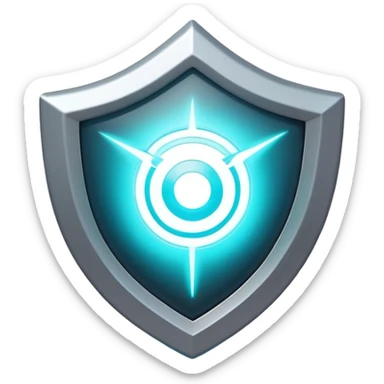 Clash of Clans aesthetic: Cinematic Playful 3D Isometric Energy Shield Emoji, rendered in a 3D vector-style similar to standard emojis with minimal shading and bold, simplified shapes. A compact, distinct form with signature details, softly glowing with a futuristic sci-fi warfare charm. Simplified yet unmistakably iconic, highly detailed and consistent, glowing with a soft radiance and high shine. Stylized with a touch of high-tech brilliance and a soft glowing outline, capturing the essence of a beloved gaming relic with a friendly, playful manner! sticker