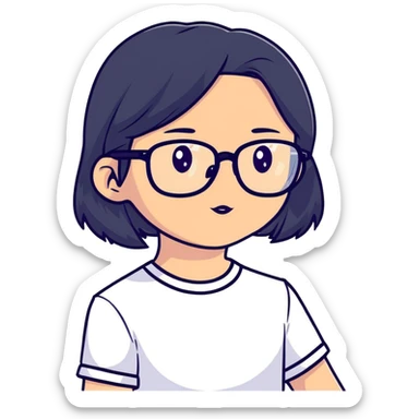 young Vietnamese girl with shoulder-length black hair and glasses sticker