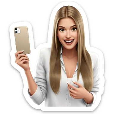 smiling girl with cellphone sticker