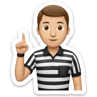 A calm referee with striped shirt, pointing clearly toward the field. sticker