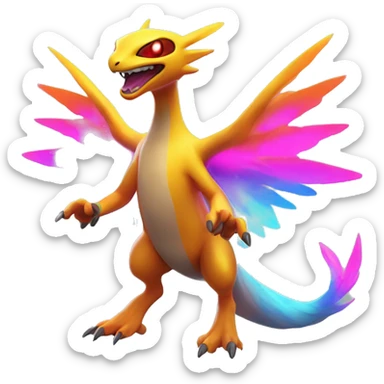 Colorful Neon Colors Vibrant Colors Flying Futuristic Fakémon-Pokémon-Creature Full Body sticker