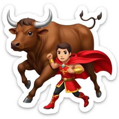 Matador with a red cape facing a charging bull sticker