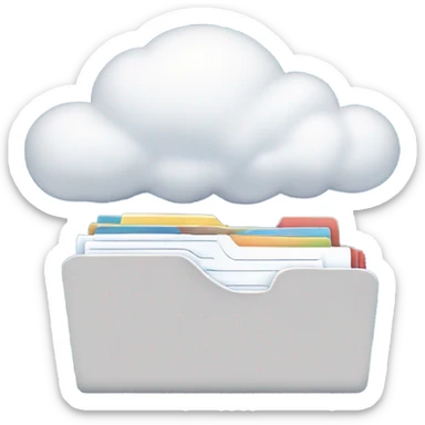 A cloud with folders and files flying in and out of it. sticker