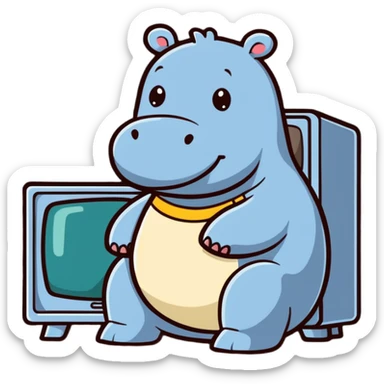 hippo watching TV sticker