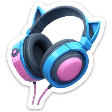 blue and pink cat ear gaming headphones sticker