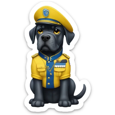 A Cane Corso dressed as a blue and yellow commando uniform. sticker