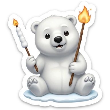 polar bear by a campfire roasting a marshmallow on a stick sticker
