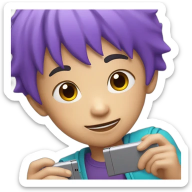 A Chinese boy with Purple hair playing with a Nintendo switch  sticker
