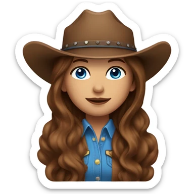 Cowgirl with long brown hair and blue eyes sticker
