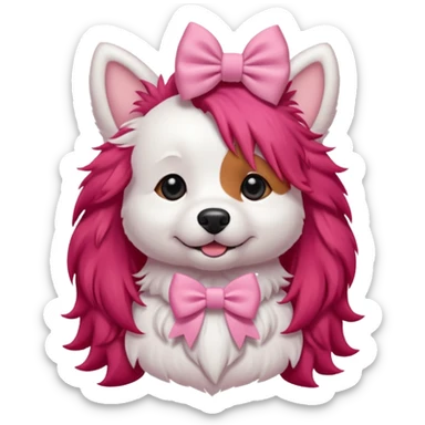 very red long haired white dog with a bow on hair sticker