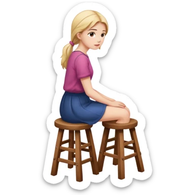 The girl is sitting on a stool facing full backwards. sticker