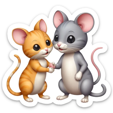 a cat and a mouse shaking hands sticker