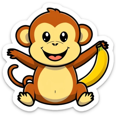 A monkey laughing with a banana sticker