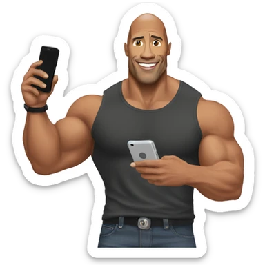 dwayne johnson with a mobile phone sticker