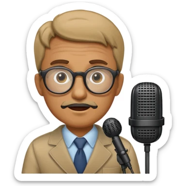 Hombre moreno con gafas emitiendo en una emisora de radio sticker