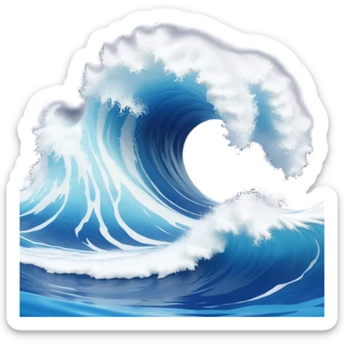 3D render of Tsunami, miniature weather phenomenon, volumetric particle effects, giant curling wave of deep blue water with white foam, emoji style, isolated on white background --v 6.0. sticker