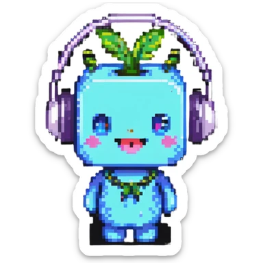 Sprunki character from Incredibox, pixel art mascot with headphones sticker