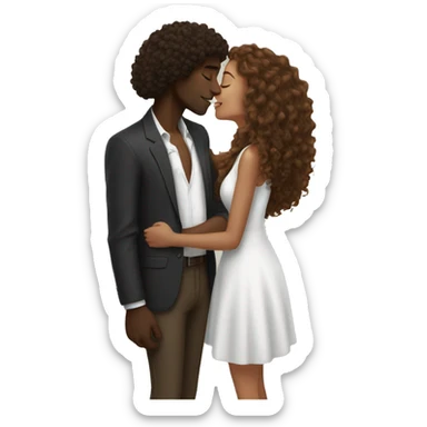 black man and white girl with long brown curly hair kiss sticker