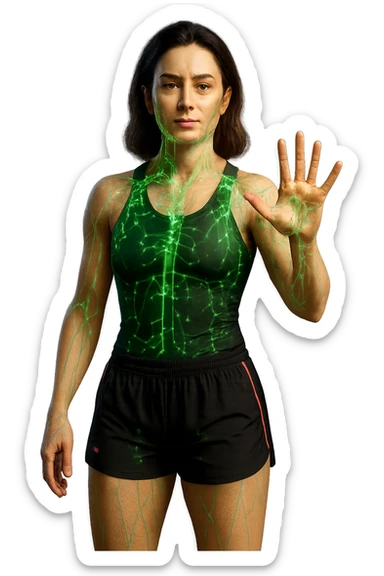 Donna in forma che ha riattivato il suo sistema linfatico su un corpo umano in 3D sticker