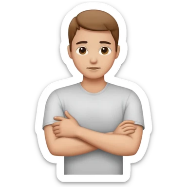 Arms crossed holding onto neck sticker
