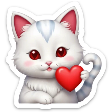 A cute cartoon cat holding a heart  sticker