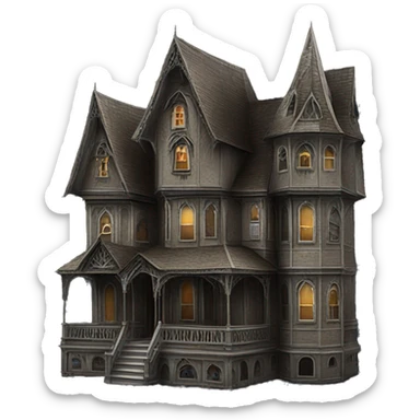 Realistic Huge ornate gothic Cardboard 6 story tall haunted house  sticker