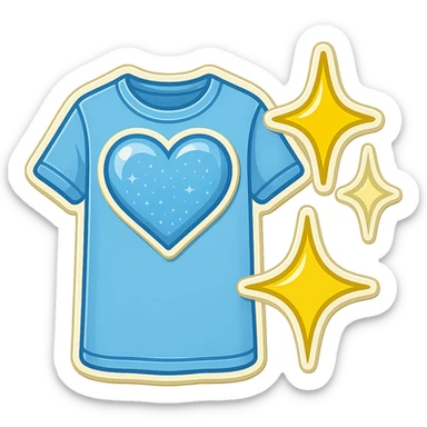 Edit the light blue t-shirt emoji in the exact style of the provided reference images. Place the sparkles outside the t-shirt, not on it. Keep the background transparent. sticker
