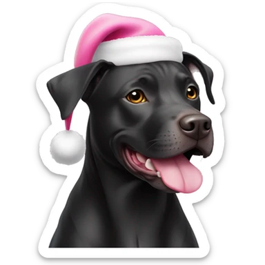 Black lab pit bull mix with pink santa hat sticker
