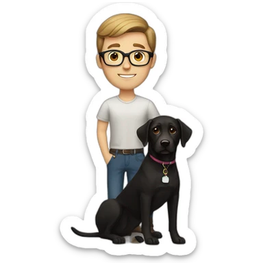 white man short Brown Hair and glasses with a black lab dog sticker