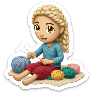 girl crocheting sticker