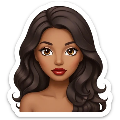 Glamourous, medium brown skin tone, very beautiful woman, with big plump lips, long long lashes, black wavy long hair, brown eyes sticker