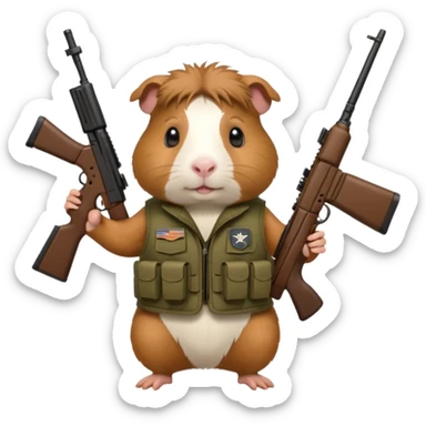 guinea pig in a tactical military vest holding a rifle in chest no hat sticker