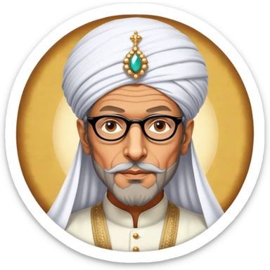 Jeff Goldblum no glasses as a regal portrait dressed as suleiman-the-magnificent,-depicted-as-a-regal-ottoman-sultan-adorned-with-a-large,-white,-round,-tall-turban-and-a-majestic-grey-beard,-his-commanding-gaze-bathed-in-warm,-historic-lighting-that-exudes-time with a large beard **no glasses** sticker