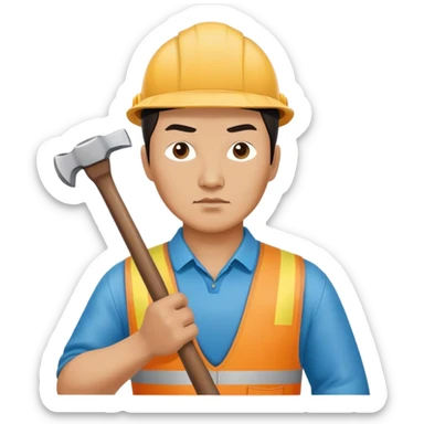 serious kazakh worker middle age photorealistic with hammer sticker