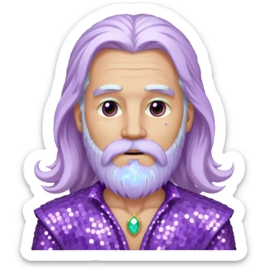 Jupiter, God of the Sea from Gods and Goddesses with long white hair and beard, lilac sequin outfit sticker